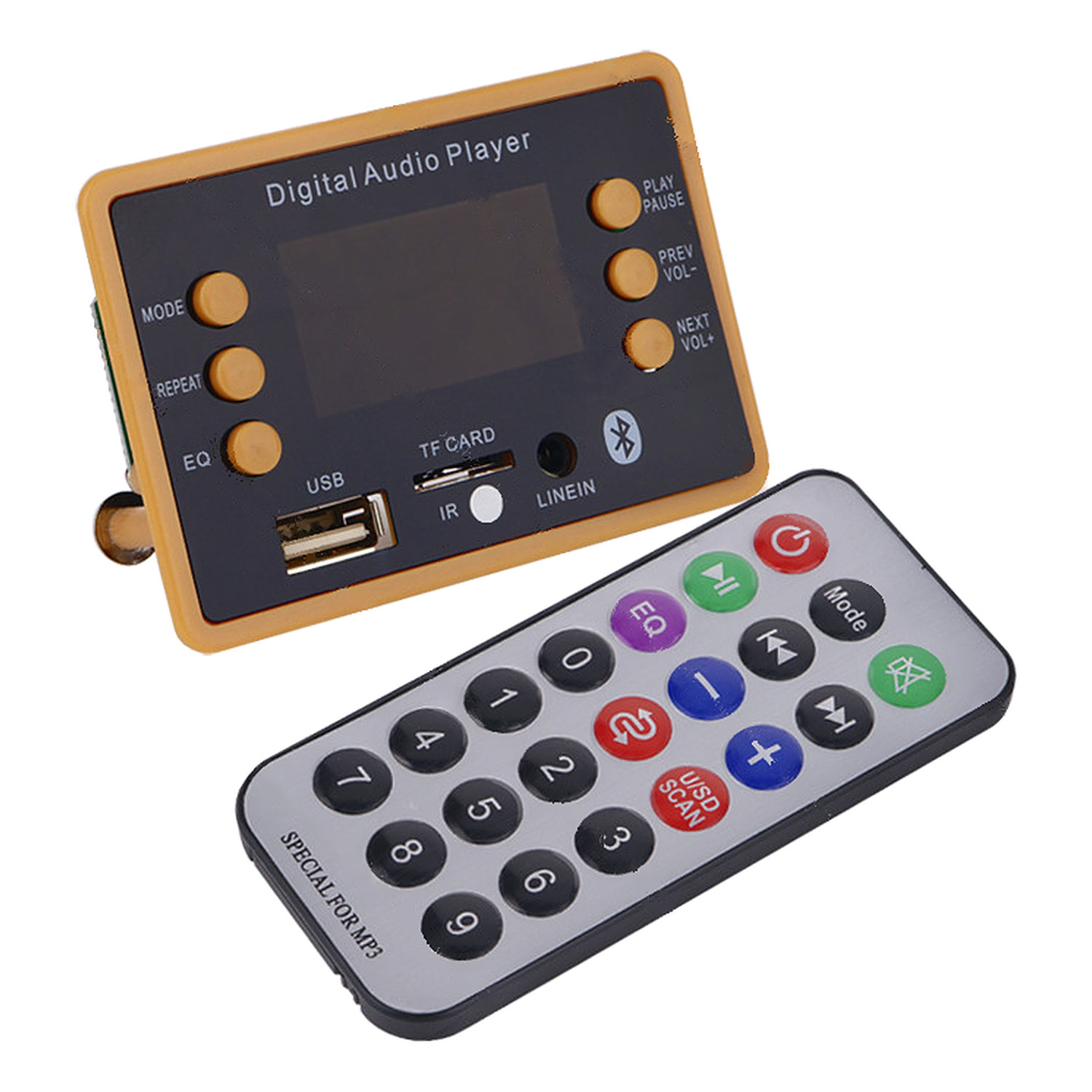 фото товара Модуль MP3-плеера JQ-D101BT, Bluetooth 5.0, FM, USB/TF/AUX, пульт ДУ, 9-12 В