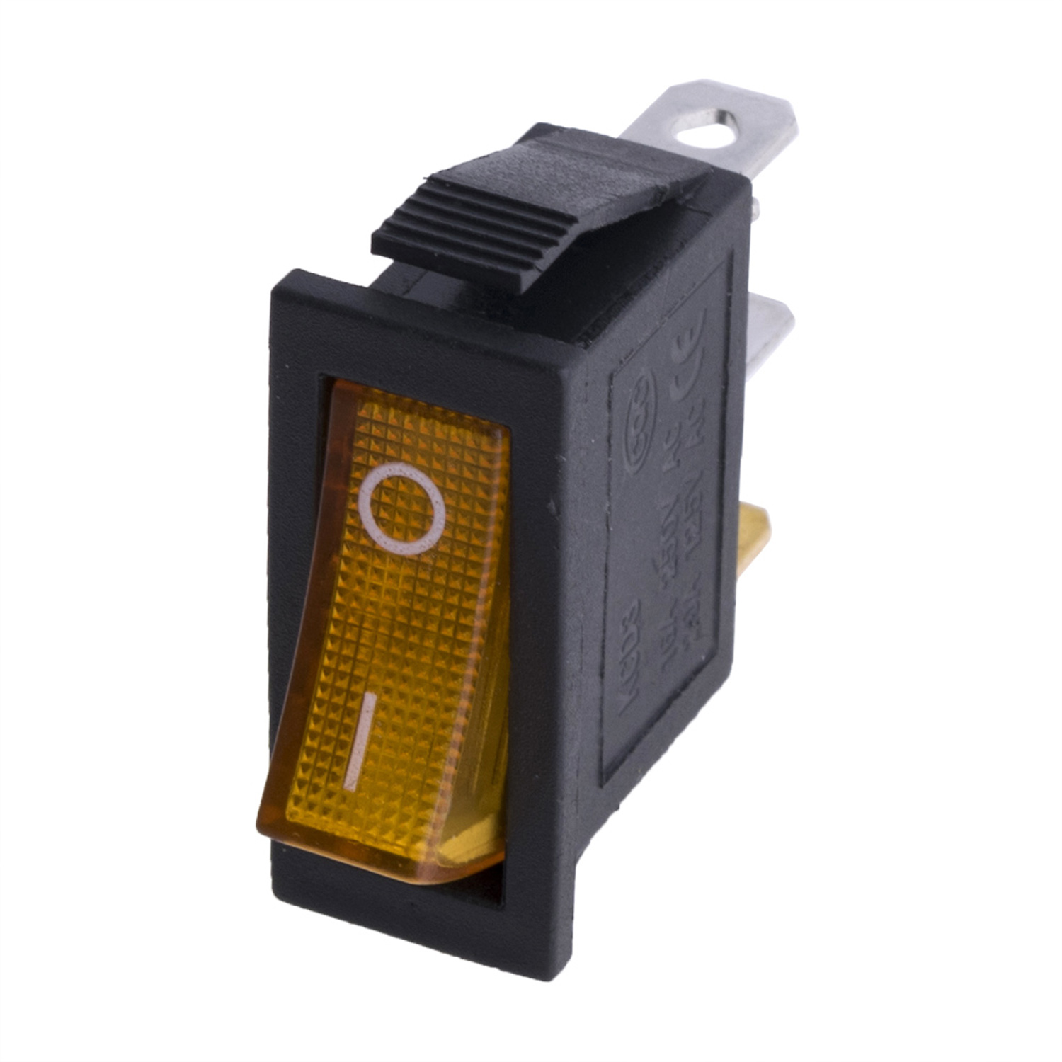 Купить Переключатель клавишный, узкий, жёлтый с подсветкой 220V по низкой цене