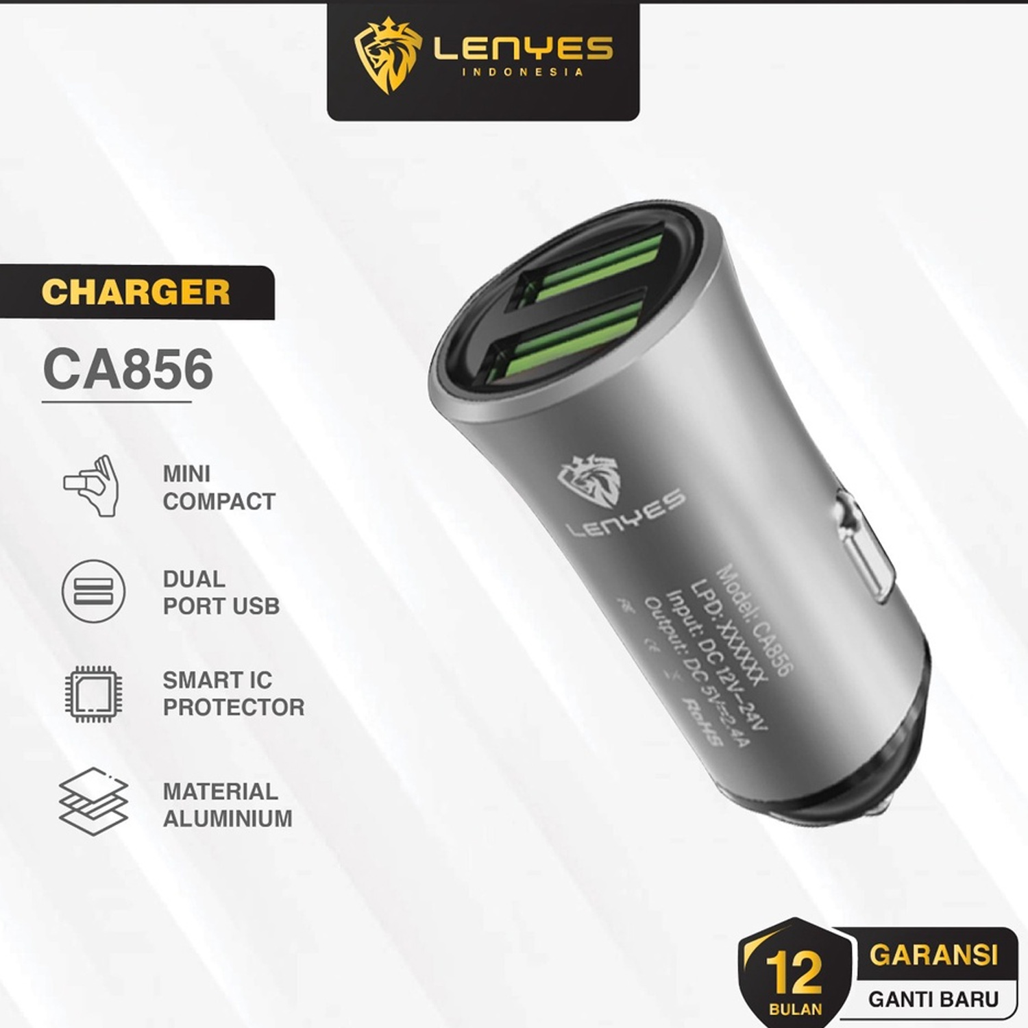фото товара Автомобильное зарядное устройство LENYES CA856 2USB 5V-2.4A (+ кабель Lightning)