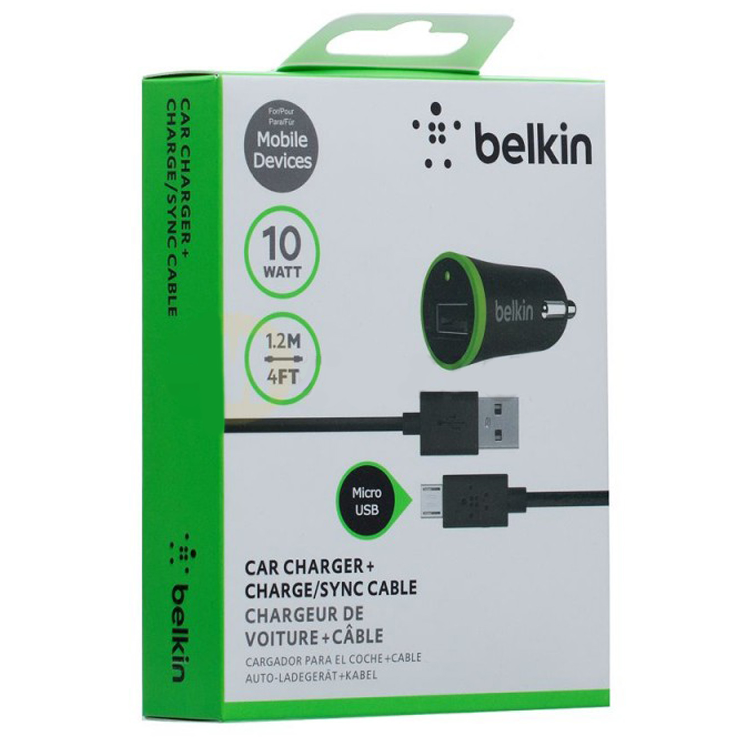 фото товара Автомобильное зарядное устройство Belkin ChargeSync с кабелем (10W/2.1A)
