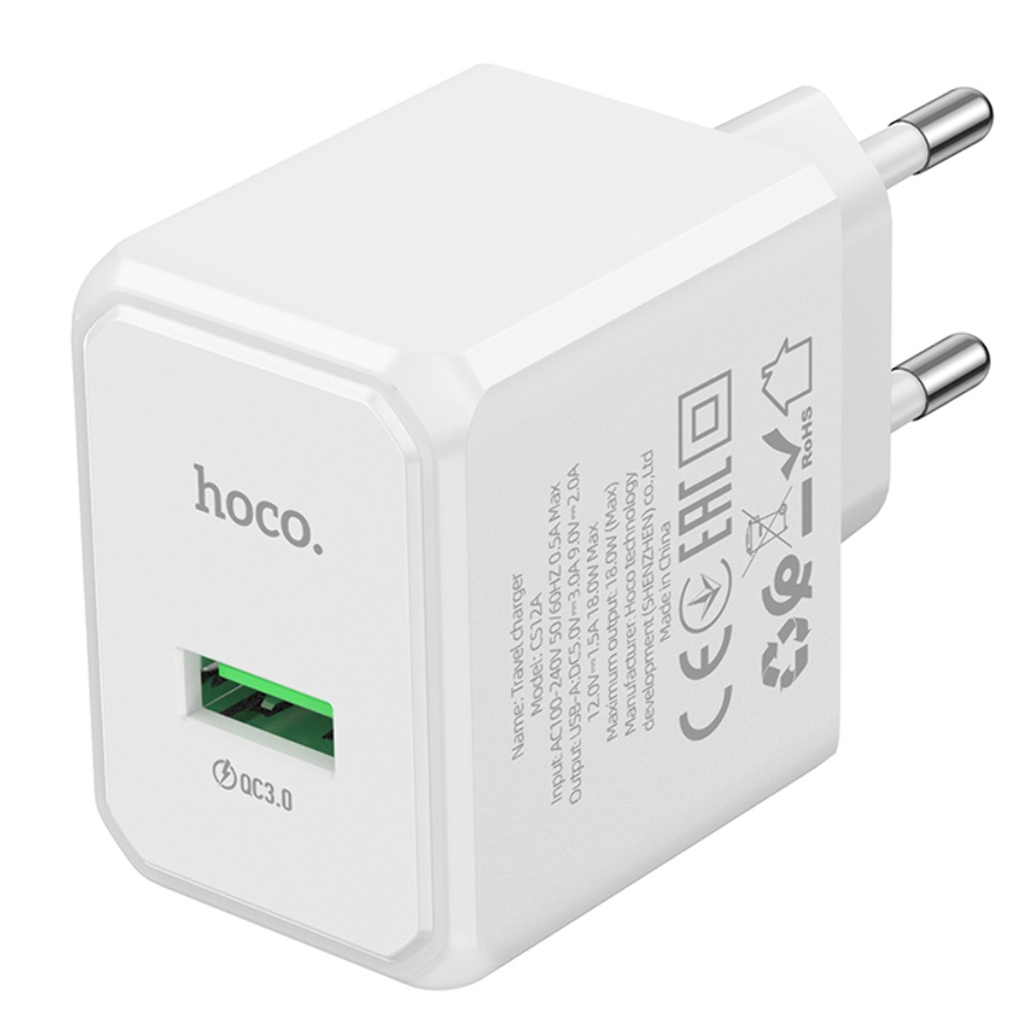 Купить Сетевое зарядное устройство Hoco CS12A USB белое по низкой цене