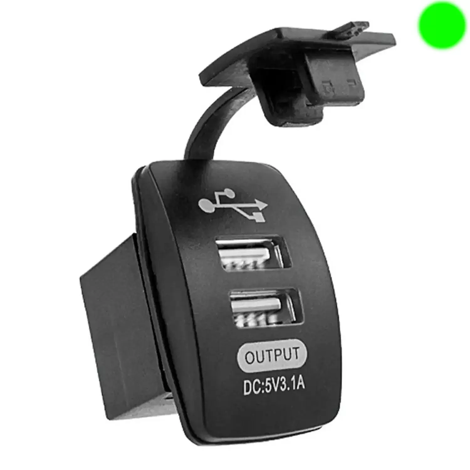 Гнездо USB на 2, прямоугольное (вход 12/24V, выход – 5V, 3.1A), LED подсветка (Зеленый) Купить Гнездо USB на 2, прямоугольное (вход 12/24V, выход – 5V, 3.1A), LED подсветка (Зеленый) по низкой цене