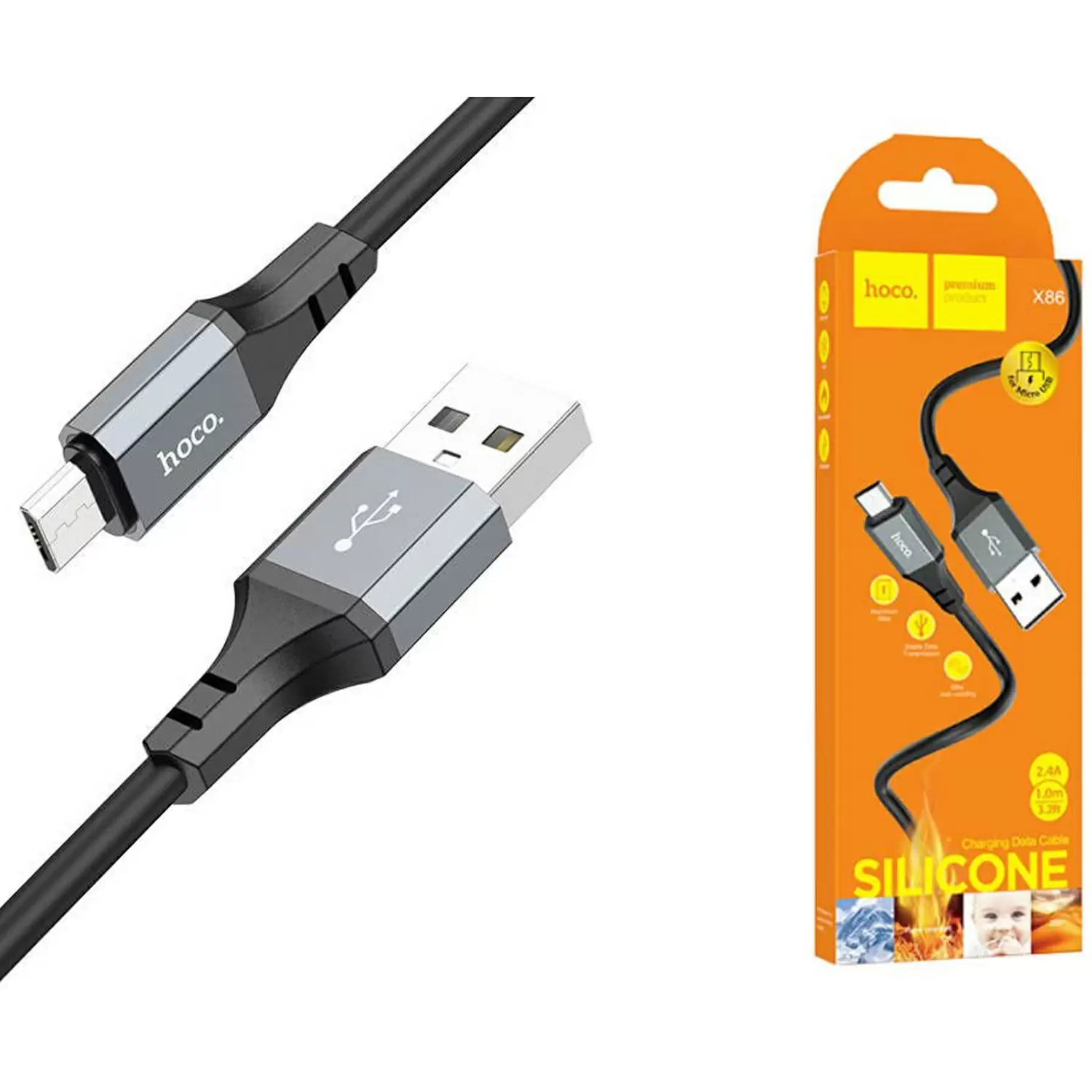 Кабель HOCO X86 USB - MicroUSB (1М) (черный) фото товара Кабель HOCO X86 USB - MicroUSB (1М) (черный)