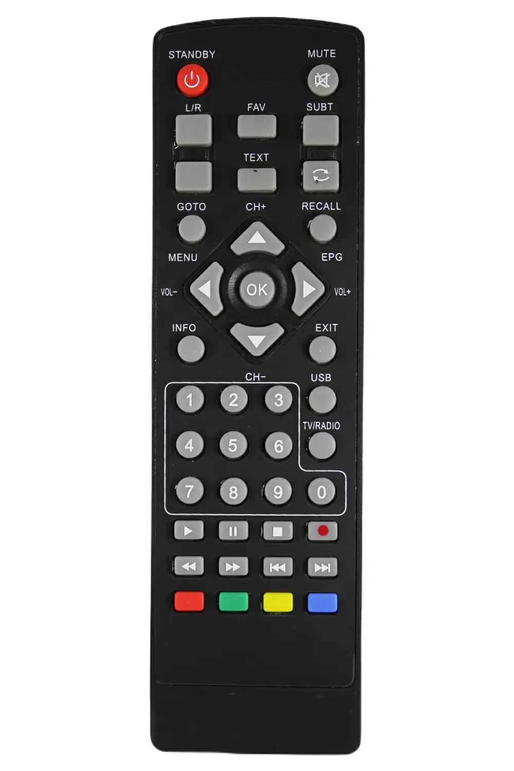 Пульт для DVB-T2 тюнера Bravis STB-1108 фото товара Пульт для DVB-T2 тюнера Bravis STB-1108